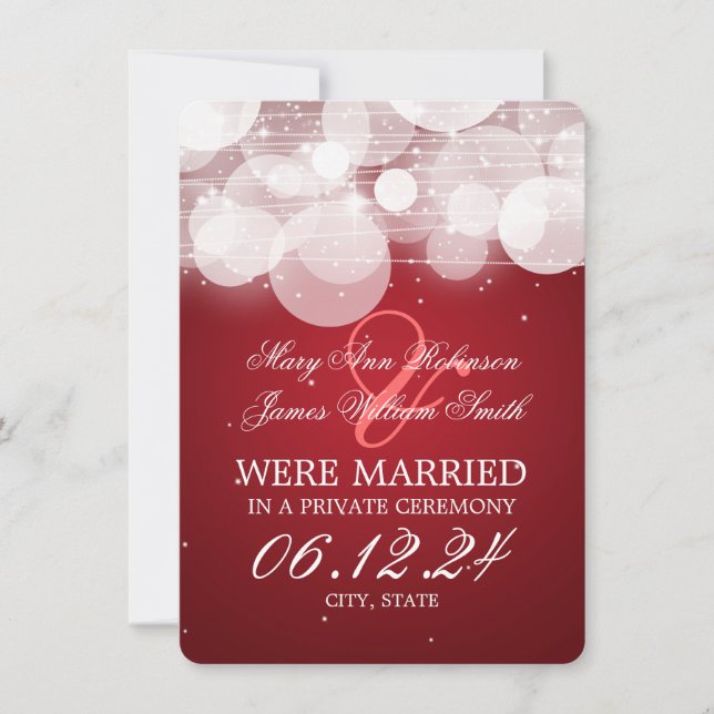 Marriage Elopement Glow & Sparkle Red Announcement (Front)