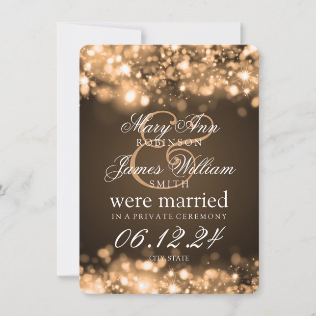 Marriage Elopement Sparkling Lights Gold Announcement (Front)