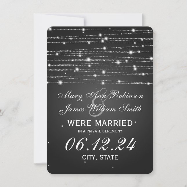 Marriage / Elopement Sparkling Lines Black Announcement (Front)