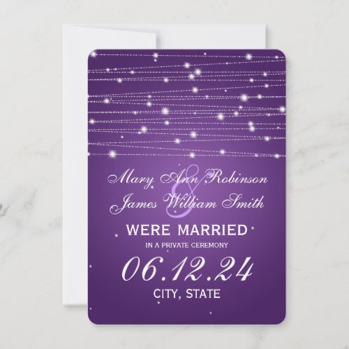 Marriage / Elopement Sparkling Lines Purple Personalized Invite