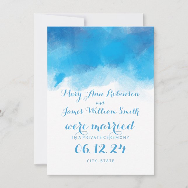 Marriage / Elopement Summer Blue Watercolor Announcement (Front)