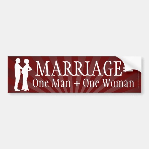 Marriage Equals One Man  One Woman Bumper Sticker