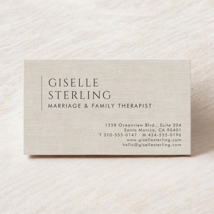 Marriage Family Therapist Natural Linen Business Card