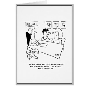 Marriage guidance Cartoon. Husband gambled wife. Cards