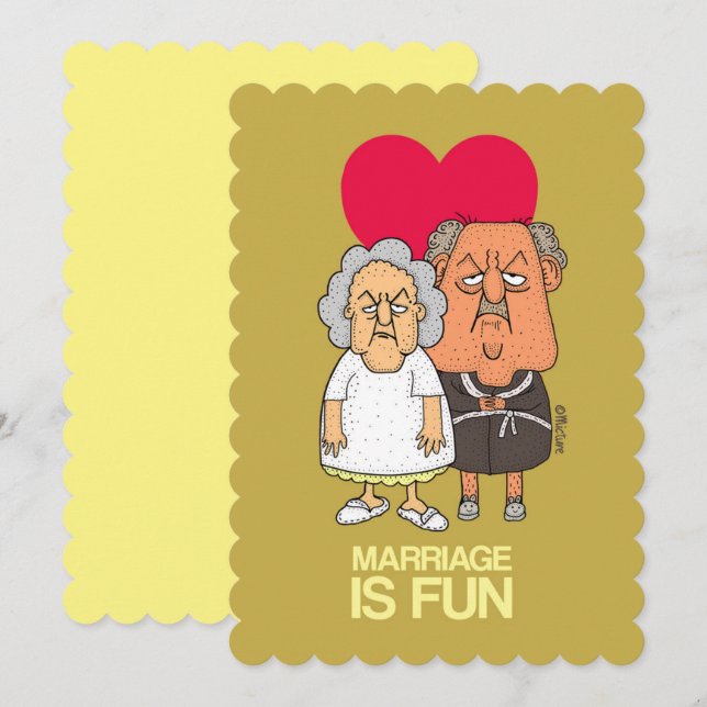 Marriage is fun - grumpy old couple cartoon brown card (Front/Back)