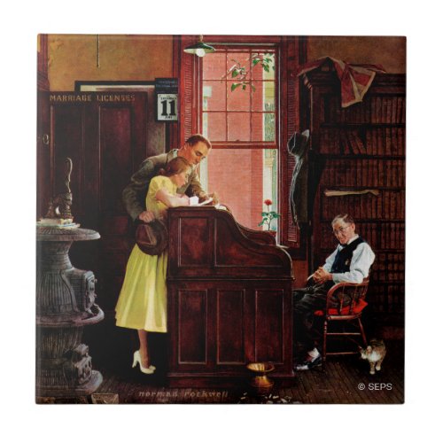 Marriage License by Norman Rockwell Ceramic Tile