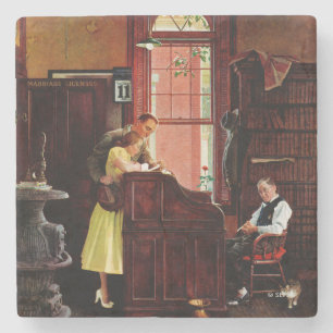 Marriage License by Norman Rockwell Stone Coaster