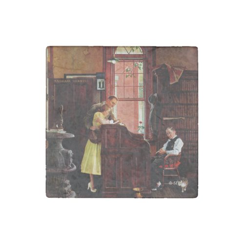 Marriage License by Norman Rockwell Stone Magnet