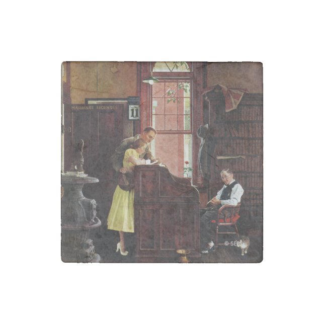 Marriage License by Norman Rockwell Stone Magnet (Front)