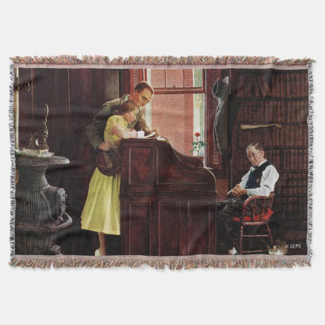Marriage License by Norman Rockwell Throw Blanket (Front)