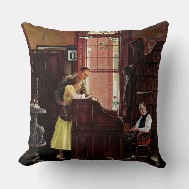 Marriage License by Norman Rockwell Throw Pillow (Front)