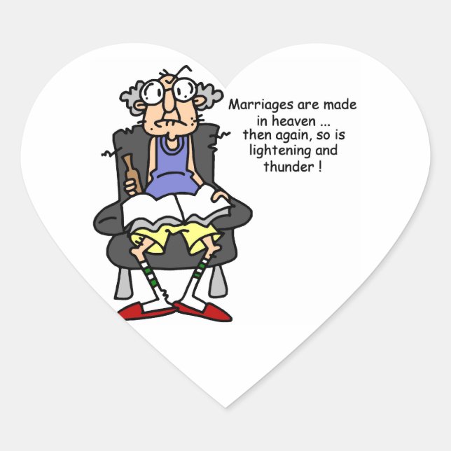 Marriage, Lightning, Thunder Humor Heart Sticker (Front)