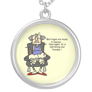 Marriage, Lightning, Thunder Humor Silver Plated Necklace