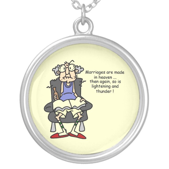 Marriage, Lightning, Thunder Humor Silver Plated Necklace (Front)