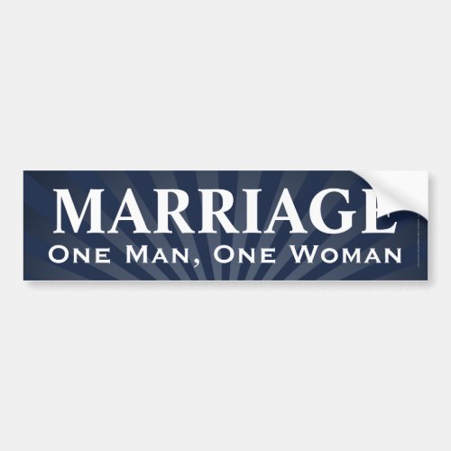 Marriage One Man One Woman Bumper Sticker