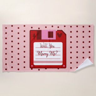 Marriage Proposal Floppy Disk Cute 70s Beach Towel