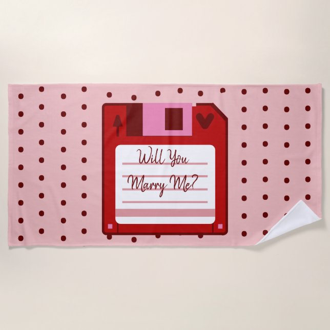 Marriage Proposal Floppy Disk Cute 70s Beach Towel (Front)