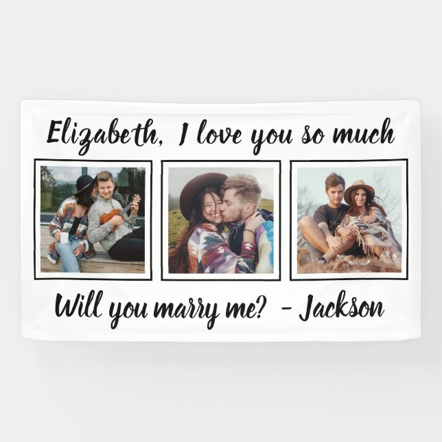 Marriage Proposal Marry Me 3 Photo Black and White Banner (Horizontal)