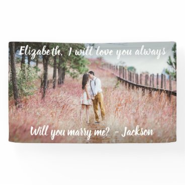 Marriage Proposal Marry Me Photo and White Script Banner