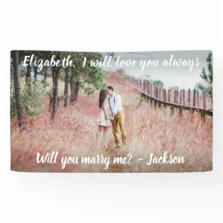 Marriage Proposal Marry Me Photo and White Script Banner