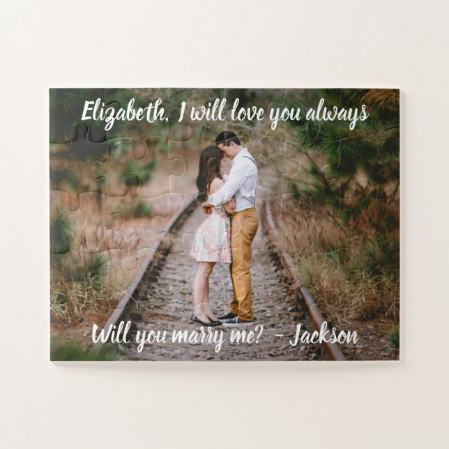 Marriage Proposal Marry Me Photo White Script Easy Jigsaw Puzzle (Horizontal)