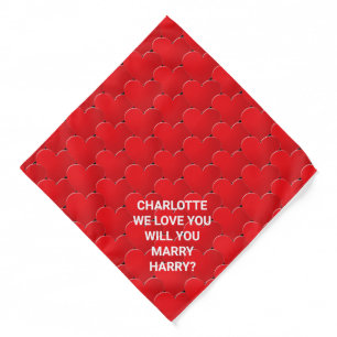 Marriage proposal red hearts custom text funny dog bandana