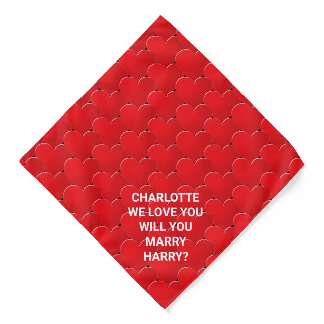Marriage proposal red hearts custom text funny dog bandana (Front)