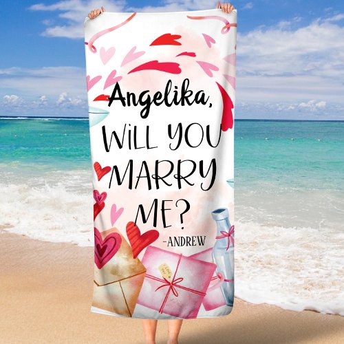 Marriage Proposal  Will You Marry Me Custom Name Beach Towel