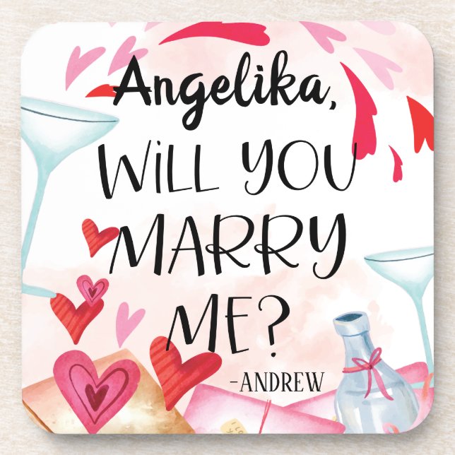 Marriage Proposal | Will You Marry Me? Custom Name Beverage Coaster (Front)