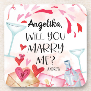 Marriage Proposal   Will You Marry Me? Custom Name Beverage Coaster