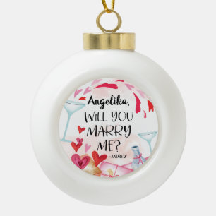 Marriage Proposal   Will You Marry Me? Custom Name Ceramic Ball Christmas Ornament