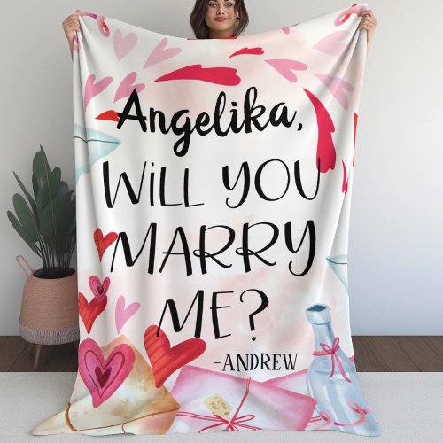 Marriage Proposal  Will You Marry Me Custom Name Fleece Blanket