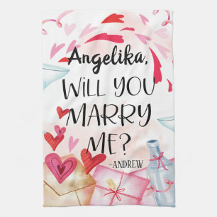 Marriage Proposal   Will You Marry Me? Custom Name Kitchen Towel