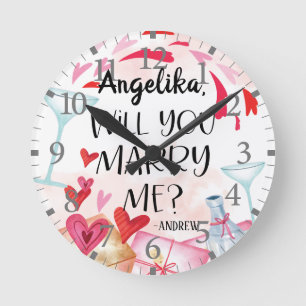 Marriage Proposal Will You Marry Me? Custom Name Round Clock