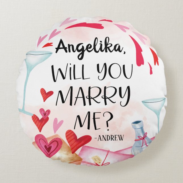 Marriage Proposal | Will You Marry Me? Custom Name Round Pillow (Front)