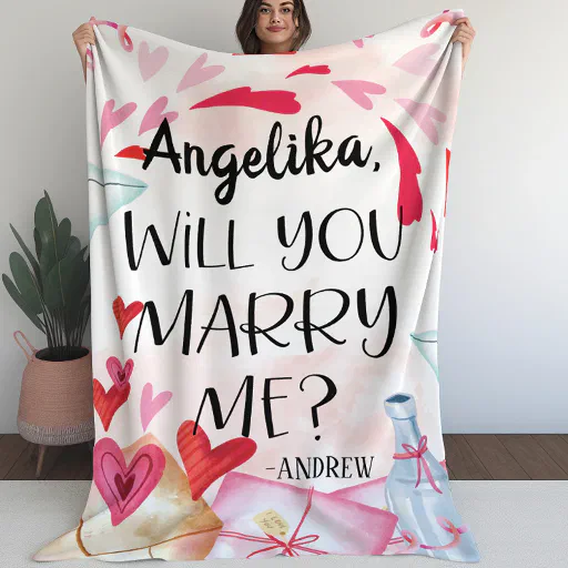 Marriage Proposal | Will You Marry Me? Custom Name Sherpa Blanket