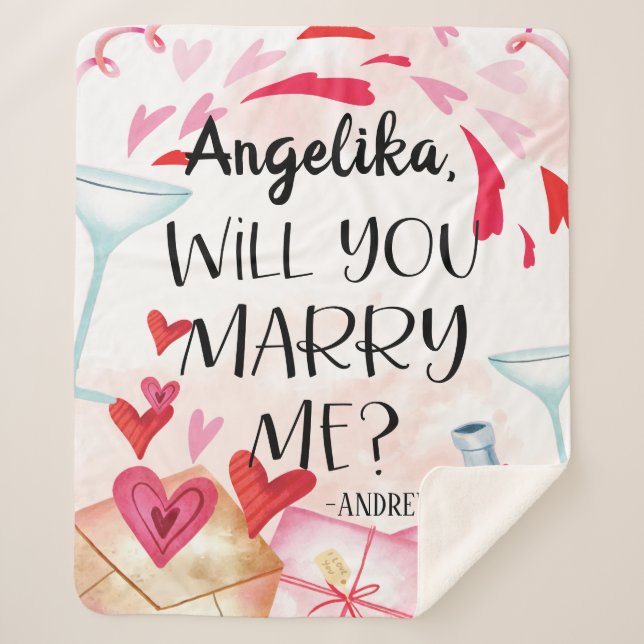 Marriage Proposal | Will You Marry Me? Custom Name Sherpa Blanket (Front)