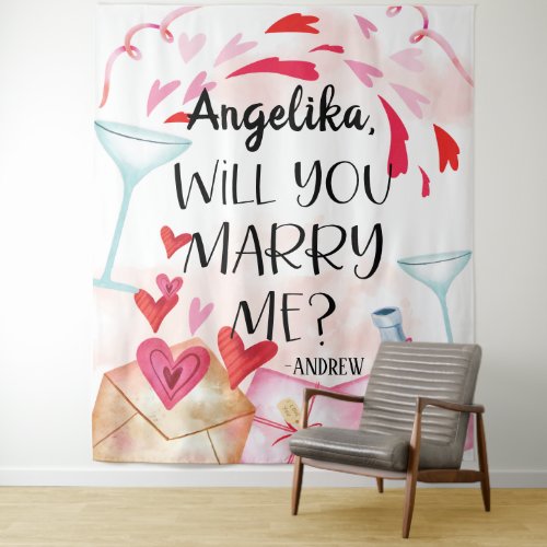 Marriage Proposal  Will You Marry Me Custom Name Tapestry