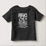 Marriage Ring Security Kid Wedding Ring Bearer Toddler T-shirt<br><div class="desc">This unique Ring Bearer Design is a perfect gift for a wedding and bridal party. Wedding clothing for children shows a dump truck with Rings and the Quote Ring Security.</div>