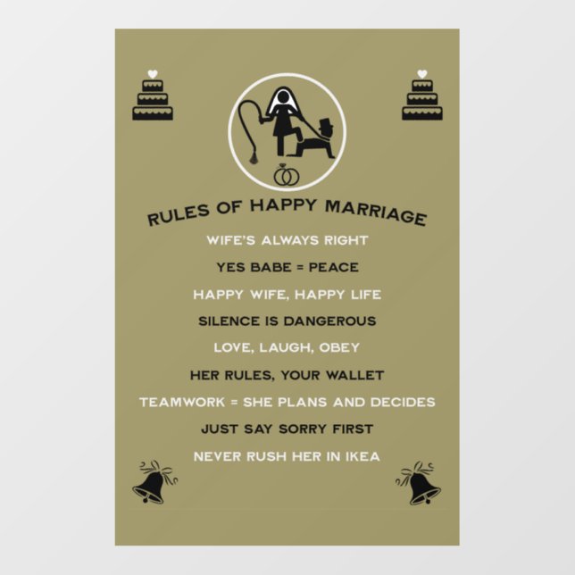 Marriage Rules For Men Wall Decal (Front)