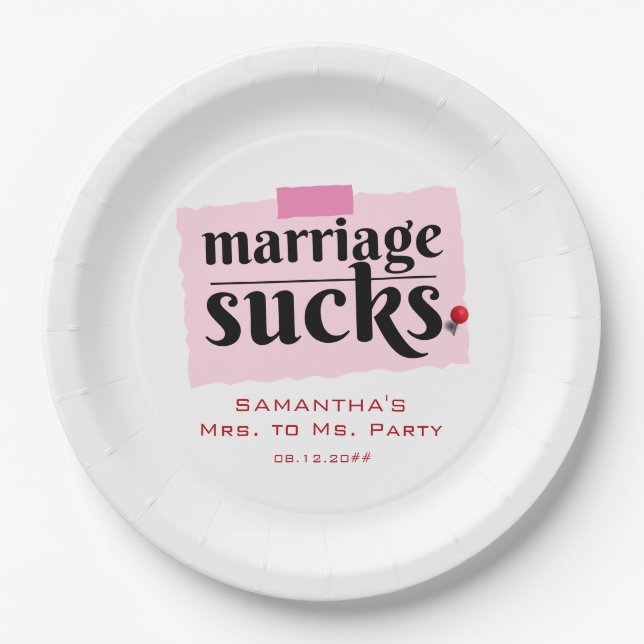 Marriage Sucks! Funny Divorce Announcement Party Paper Plates (Front)