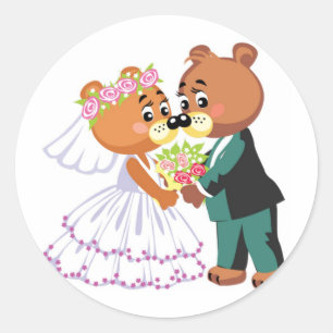 Marriage teddy bears kissing classic round sticker
