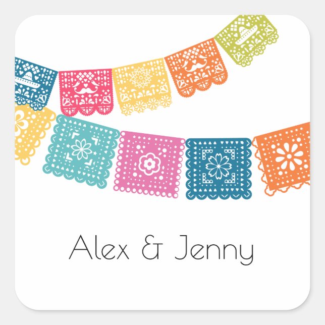 Marriage - Wedding Papel Picado  Wedding Favor Square Sticker (Front)