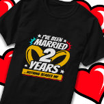 Married 2 Years Funny 2nd Wedding Anniversary T-Shirt<br><div class="desc">This fun 2nd wedding anniversary design is perfect for couples married 2 years to celebrate their marriage! Great to celebrate with your husband or wife or for your parents' 2 year wedding anniversary party! Features 'I've Been Married 2 Years Nothing Scares Me' wedding anniversary quote w/ joined wedding rings in...</div>