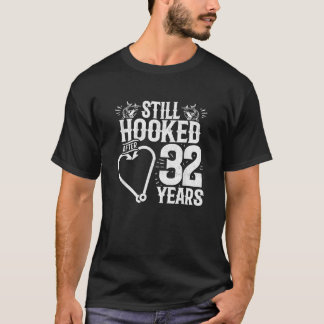 Married 32 Years Fishing Couple 32nd Wedding Anniv T-Shirt