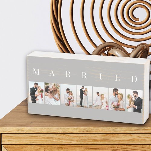 MARRIED 7 Picture Photo Collage Grey and White Wooden Box Sign