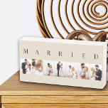 MARRIED 7 Picture Photo Collage Natural and Black Wooden Box Sign<br><div class="desc">Modern wooden box sign, personalized with your wedding photos. A stylish design in neutral color palette of natural and black - perfect for newlyweds and anniversary gifts. The photo template is set up for you to add 7 of your favorite pictures which are displayed in portrait format in a simple...</div>