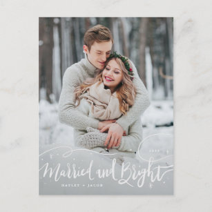 Married and Bright 2 Photo Typography Wedding Holiday Postcard