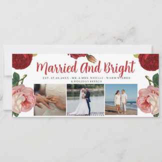 Married And Bright 3 Photo Collage Modern Wedding Invitation