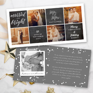 Married And Bright Chalkboard 4 Photo Collage Holiday Card